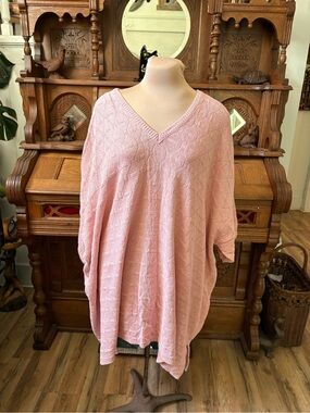 Pink Knit Retro 90s Oversized Short Sleeve Tunic Sweater